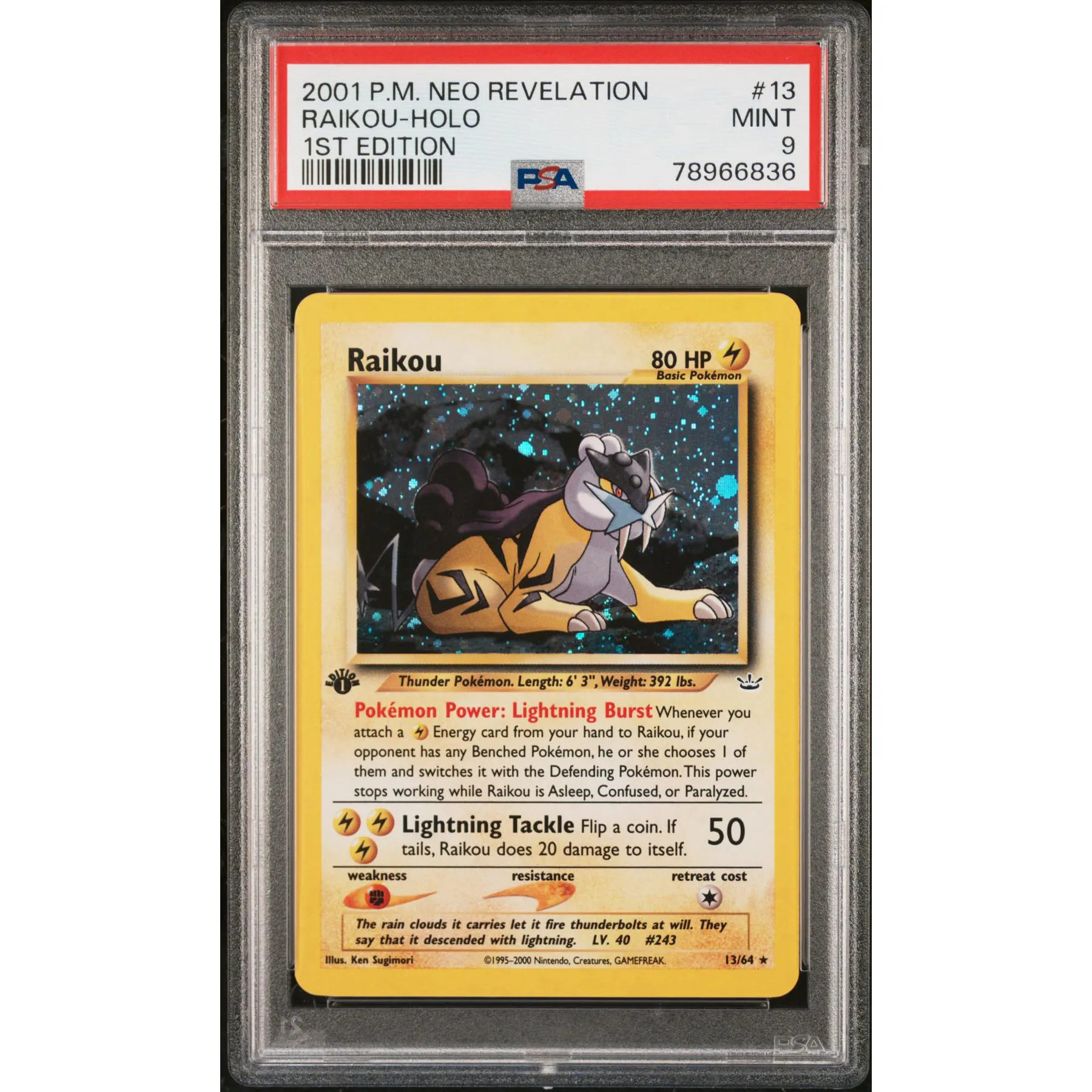 2001 Pokemon Neo Revelation Raikou Holo 1st Edition #13 PSA 9 | DA Card World 2001 Pokemon Neo Revelation Raikou Holo 1st Edition #13 PSA 9 | DA Card World