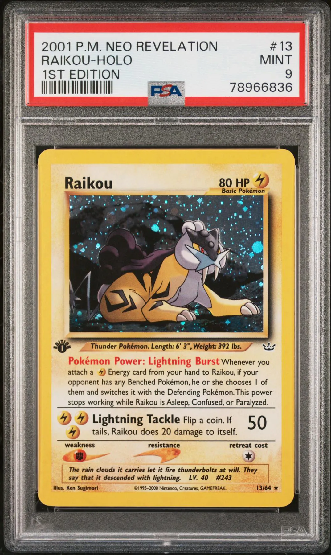 2001 Pokemon Neo Revelation Raikou Holo 1st Edition #13 PSA 9 | DA Card World 2001 Pokemon Neo Revelation Raikou Holo 1st Edition #13 PSA 9 | DA Card World