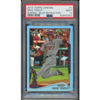 2014 Topps Chrome Sliding Blue Refractor #1 Mike Trout #/199 PSA 9 *0363 (Reed Buy)