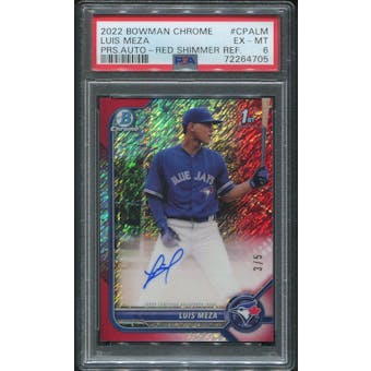 2022 Bowman Chrome Baseball #CPALM Luis Meza Red Shimmer Refractor Rookie Auto #3/5 PSA 6 (EX-MT)