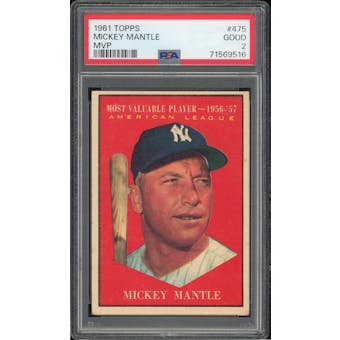1961 Topps #475 Mickey Mantle MVP PSA 2 *9516 (Reed Buy)
