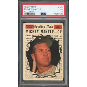 1961 Topps #578 Mickey Mantle AS PSA 1 *9519 (Reed Buy)