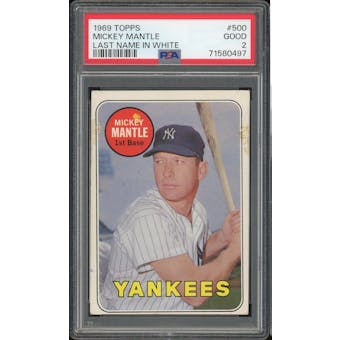 1969 Topps #500 Mickey Mantle White letter PSA 2 *0497 (Reed Buy)