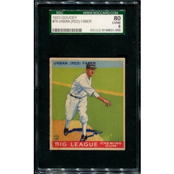 1933 Goudey Baseball #79 Red Faber SGC 80 (EX/MT 6) *1009