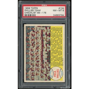 1958 Topps #134 Phillies Team Checklist PSA 8 *3794 (Reed Buy)