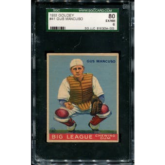 1933 Goudey Baseball #41 Gus Mancuso SGC 80 (EX/NM 6) *4003