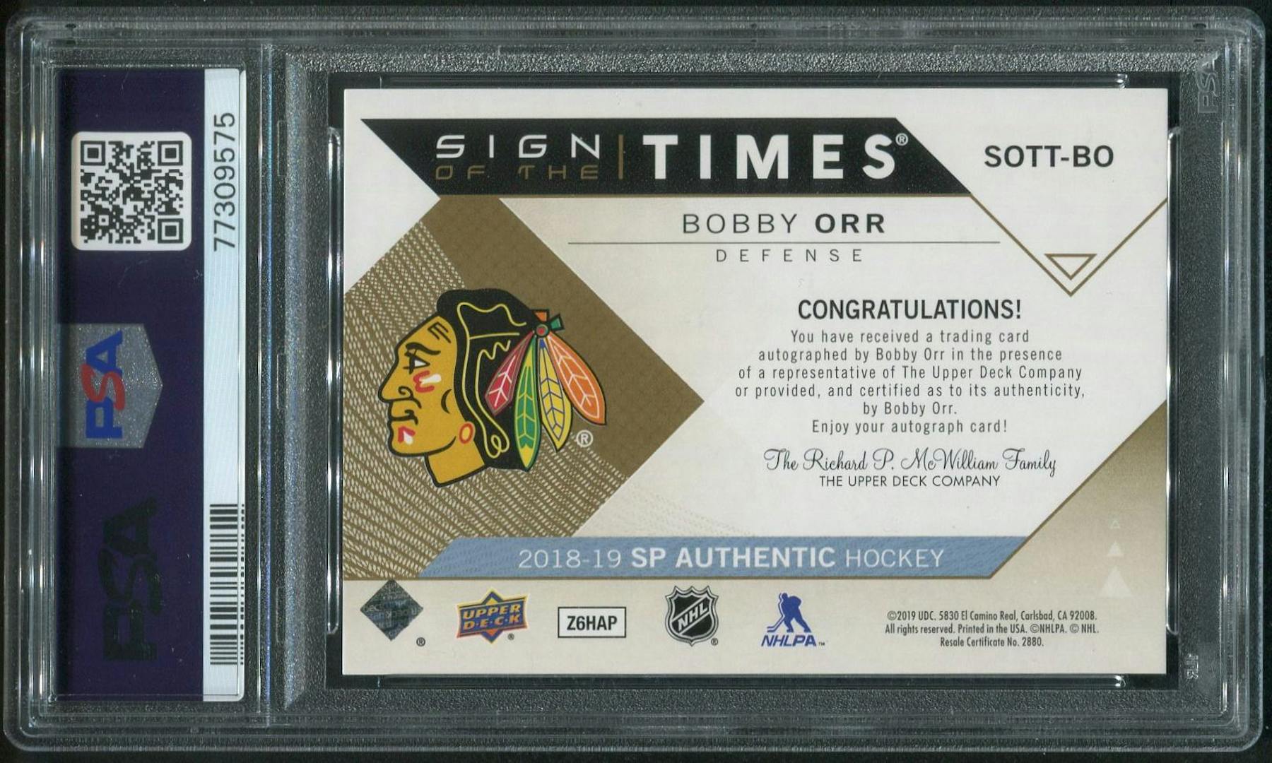 2018/19 SP Authentic Hockey #SOTTBO Bobby Orr Sign of the Times Auto PSA 10  (GEM MT)