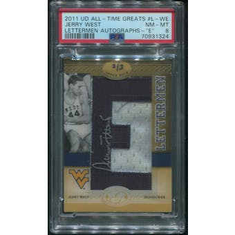 2011 Upper Deck All Time Greats Basketball #LWE Jerry West Lettermen Patch Auto #2/3 PSA 8 (NM-MT)