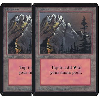 Magic the Gathering Alpha 2x LOT Mountain (Right Trees) HEAVILY PLAYED (HP) Basic Land