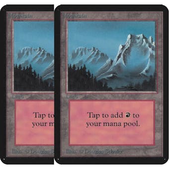 Magic the Gathering Alpha 2x LOT Mountain (Left Trees) HEAVILY PLAYED (HP) Basic Land