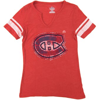 Montreal Canadiens Majestic Red Womens Tested V-Neck Tri Blend Tee Shirt