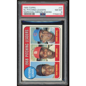 1969 Topps #10 NL Pitching Leaders Marichal/Gibson/Jenkins PSA 8 *8143 (Reed Buy)