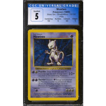 Pokemon Base Set Shadowless Mewtwo 10/102 CGC 5