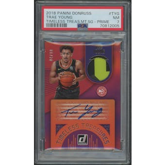2018/19 Panini Donruss Basketball #34 Trae Young Timeless Treasures Materials Patch Auto #04/10 PSA 7 (NM)