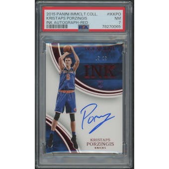 2015/16 Immaculate Collection Basketball #IKKPO Kristaps Porzingis Ink Red Auto #15/25 PSA 7 (NM)
