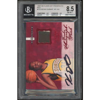 2007/08 Fleer Hot Prospects Red #123 Kevin Durant Auto Patch #/25 BGS 8.5 Auto 10 *9515 (Reed Buy)