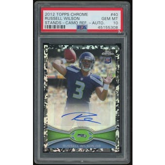 2012 Topps Chrome Stands Camo Auto Refractor #40 Russell Wilson PSA 10 *5308 (Reed Buy)