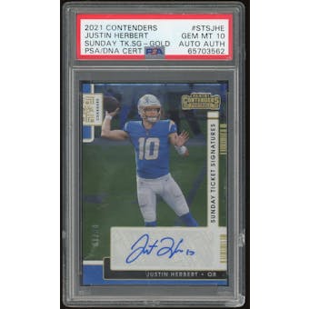 2021 Contenders Sunday Ticket Signatures Gold #STSJHE Justin Herbert #/10 PSA 10 Auto AUTH *3562 (Reed Buy)