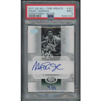 2011 Upper Deck All Time Greats Basketball #AGSJO1 Magic Johnson Signatures Silver Auto #4/5 PSA 9 (MINT)