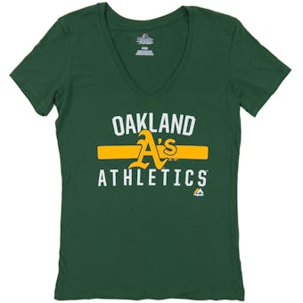 Oakland Athletics Majestic Green One Game At A Time Tee Shirt (Womens Medium)