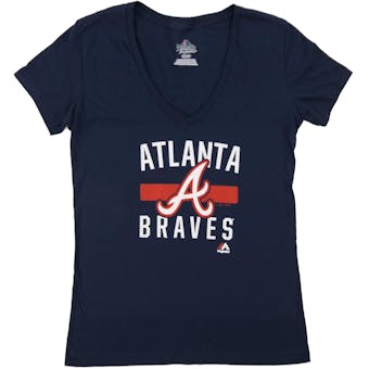 Atlanta Braves Majestic Navy One Game At A Time Tee Shirt (Womens Medium)