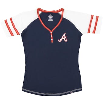 Atlanta Braves Majestic Navy League Diva Tee Shirt (Womens Small)