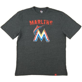 Miami Marlins Majestic Heather Gray Hours and Hours Dual Blend Tee Shirt (Adult Medium)