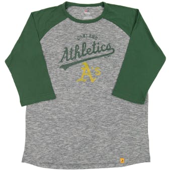 Oakland Athletics Majestic Gray Fast Win Raglan 3/4 Sleeve Tee Shirt (Adult Large)