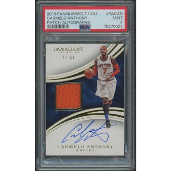 2015/16 Panini Immaculate Collection Basketball #PACAN Carmelo Anthony Patch Auto #51/60 PSA 9 (MINT)