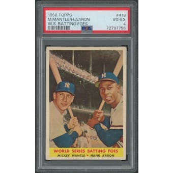 1958 Topps Baseball #418 World Series Batting Foes Mickey Mantle Hank Aaron PSA 4 (VG-EX)