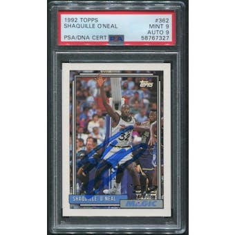1992/93 Topps Basketball #362 Shaquille O'Neal Rookie Auto PSA 9 (MINT) (Auto Grade 9)