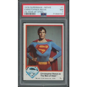 1978 Topps Superman The Movie #1 Christopher Reeve as The Man of Steel PSA 7 (NM)