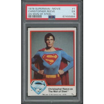 1978 Topps Superman The Movie #1 Christopher Reeve as The Man of Steel PSA 5 (EX)
