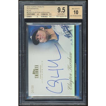 2012 Topps Tribute Autographs Blue #CKE1 Clayton Kershaw #/50 BGS 9.5 Auto 10 *0115 (Reed Buy)