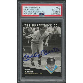 1994 Upper Deck All-Time Heroes Baseball #100 Mickey Mantle Auto PSA 6 (EX-MT) Auto Grade 10