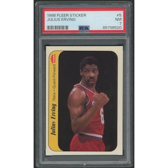 1986/87 Fleer Basketball #5 Julius Erving Sticker PSA 7 (NM)