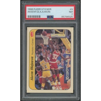1986/87 Fleer Basketball #9 Hakeem Olajuwon Sticker Rookie PSA 7 (NM)