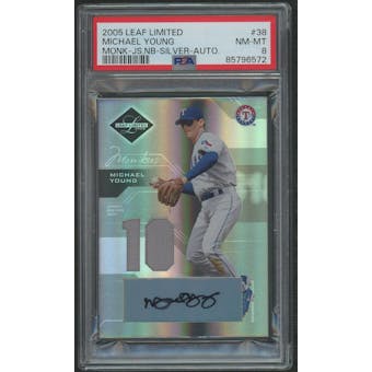 2005 Leaf Limited Baseball #38 Michael Young Jersey Auto #16/50 PSA 8 (NM-MT)