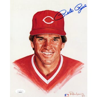 Pete Rose Cincinnati Reds Autographed 8x10 Ron Lewis Art JSA AR95057 (Reed Buy)