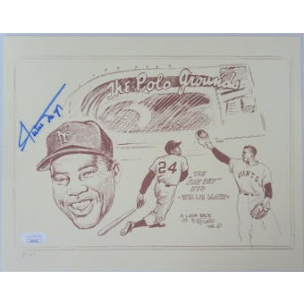 Willie Mays Autographed "A Look Back" 9x11.5 Polo Grounds Bill Gallo Art JSA AR95032 (Reed Buy)