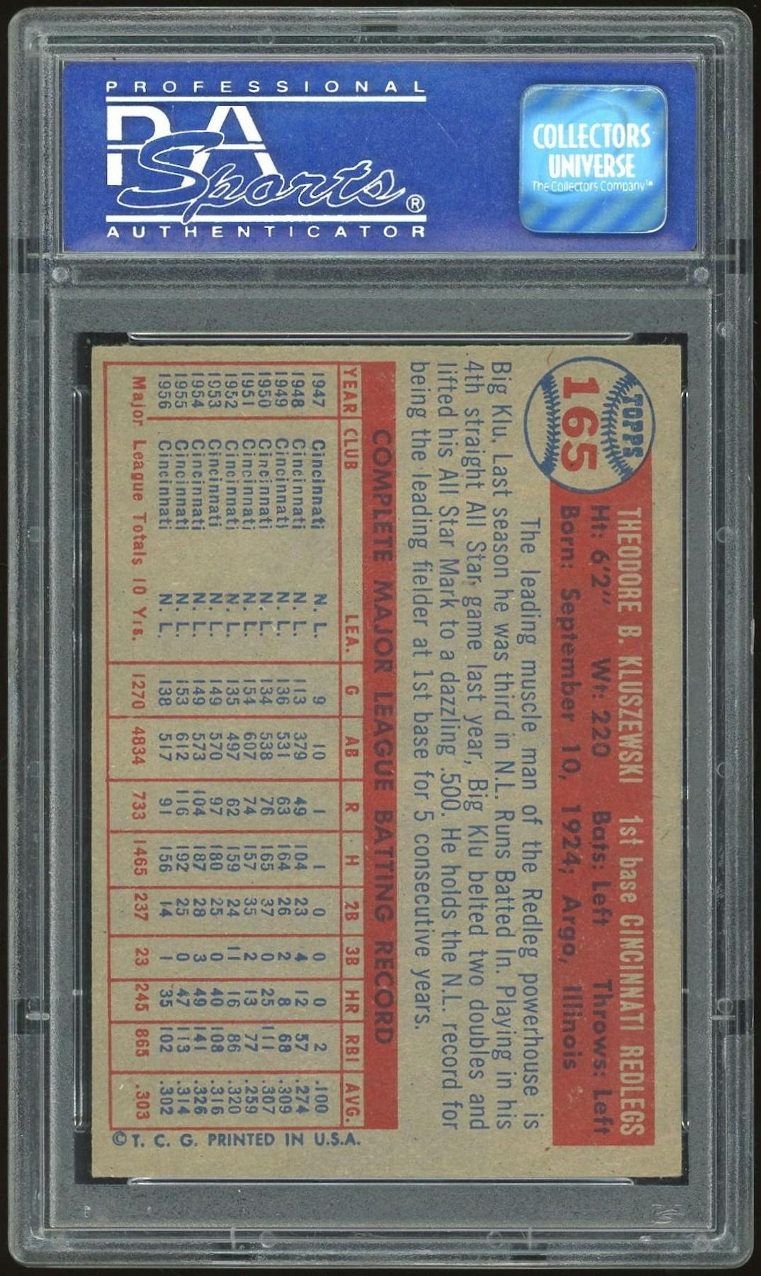 1957 Topps #165 Ted Kluszewski PSA 7 *4174 (Reed Buy) | DA Card World