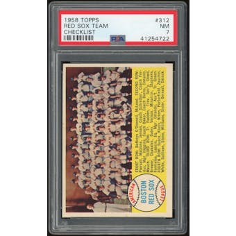 1958 Topps #312 Red Sox Team Checklist PSA 7 *4722 (Reed Buy)