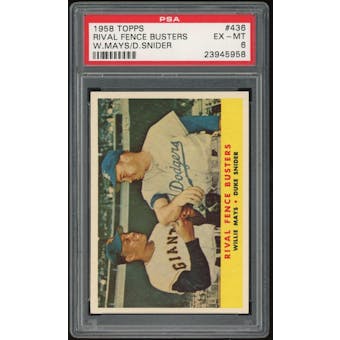 1958 Topps #436 Rival Fence Busters Mays/Snider PSA 6 *5958 (Reed Buy)
