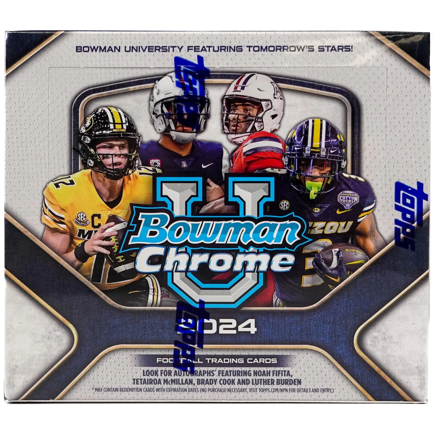 2024 Bowman University Chrome Football Hobby Jumbo Box DA Card World