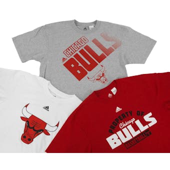 Chicago Bulls Adidas Triple Threat 3 Pack Red Grey White Tee Shirt Combo (Adult L)
