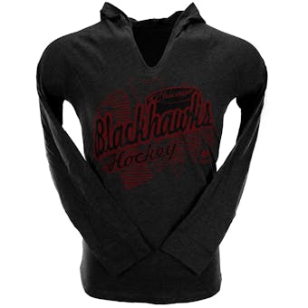 Chicago Blackhawks Reebok Heather Grey Long Sleeve Hooded Tee Shirt (Womens L)