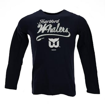 Hartford Whalers Reebok Navy Washed Long Sleeve Tee Shirt (Womens XL)