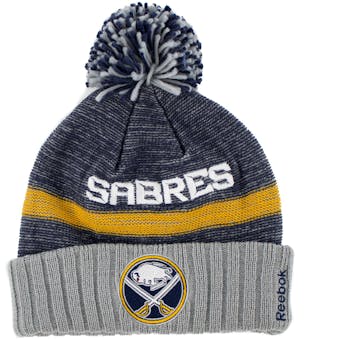 Buffalo Sabres Reebok Navy & Gray Center Ice Cuffed Knit Pom Hat (Adult OSFA)