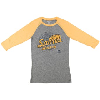 Buffalo Sabres Reebok Puck Script Gray Tri Blend 3/4 Sleeve Raglan Tee Shirt (Womens Large)