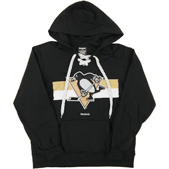 Pittsburgh Penguins Reebok Black Lace Up Fleece Jersey Dual Blend Hoodie (Adult Medium)
